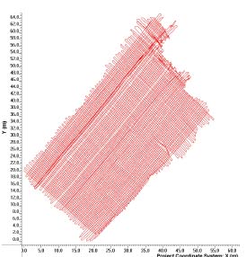Area approximately 30 x 60 metres surveyed without a grid, using GPS for positioning