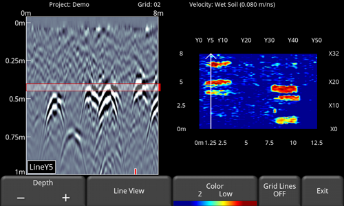 Collect grids of data and view depth slices right in the field.