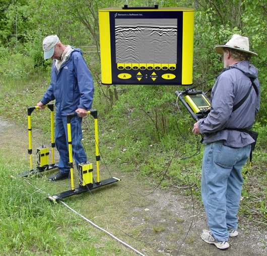 In this GPR survey a pulseEKKO 100 MHz system deployed in bi-static step mode operation In this GPR survey a pulseEKKO 100 MHz system deployed in bi-static step mode operation
