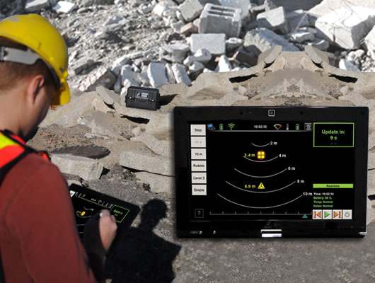 At the Ontario Provincial Police test facility Rescue Radar interrogates the subsurface for movement while an operator monitors the progress from a remote computer. At the Ontario Provincial Police test facility Rescue Radar interrogates the subsurface for movement while an operator monitors the progress from a remote computer.