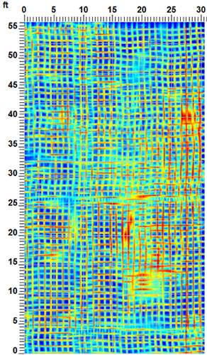 Depth slice showing the grid pattern of a rebar Depth slice showing the grid pattern of a rebar in concrete