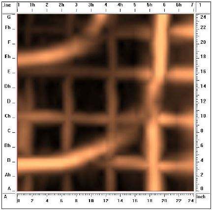 Depth slice showing wire mesh and in floor heating tubes. Depth slice showing wire mesh and in floor heating tubes.