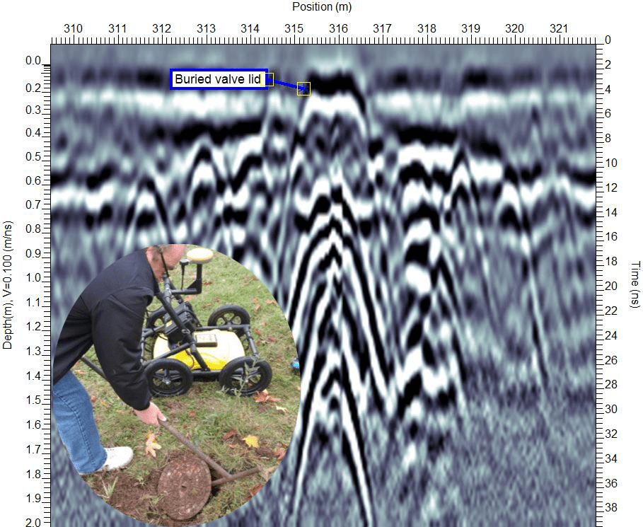 The LMX200™ located the buried water valve, which was subsequently uncovered to drain the pipe. The LMX200™ located the buried water valve, which was subsequently uncovered to drain the pipe.